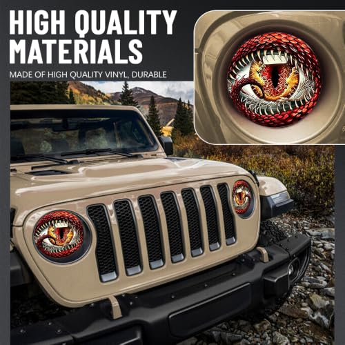 Image of 2PCS Beast Eyes Headlight Decals, 3D Stereo Eyes Headlight Decal Stickers, Car Body Window Bumper Decoration Stickers, Car Accessories Round Headlight Decal for Jeep Wrangler (Red /Animal Eyes)