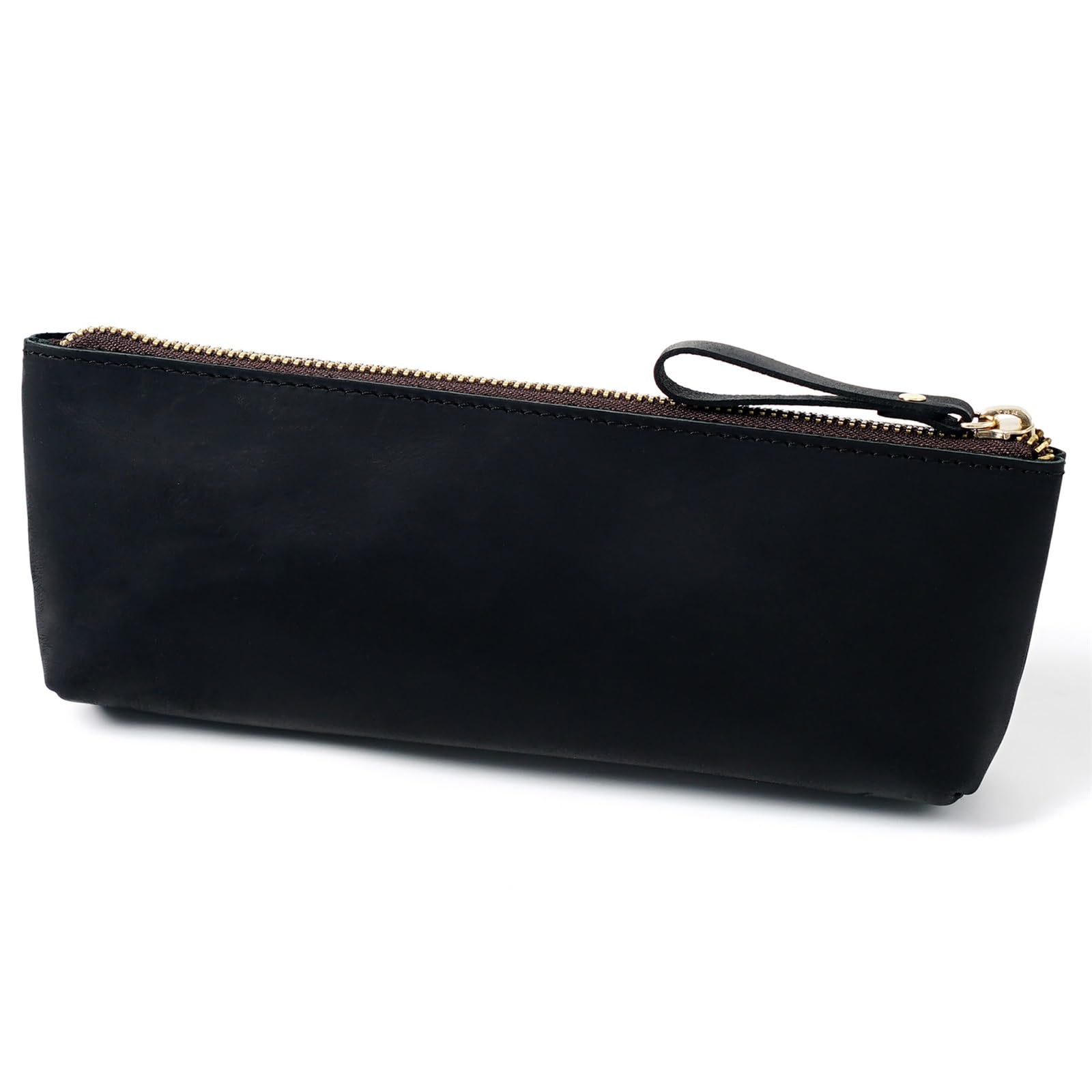 DUMRALBQE Wooden Jewelry Box Simple Pencil Case Vintage Leather Zip Storage Pen Bag for Storage and Organization(Noir)