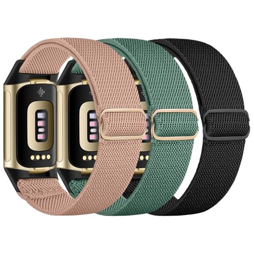 chinbersky Elastisches Armband Kompatibel mit Fitbit Charge 6 Armband/Fitbit Charge 5 Armband Verstellbares Nylon Stoff Dehnbare Atmungsaktiv Sport Band für Fitbit Charge 6/Charge 5 Damen Herren
