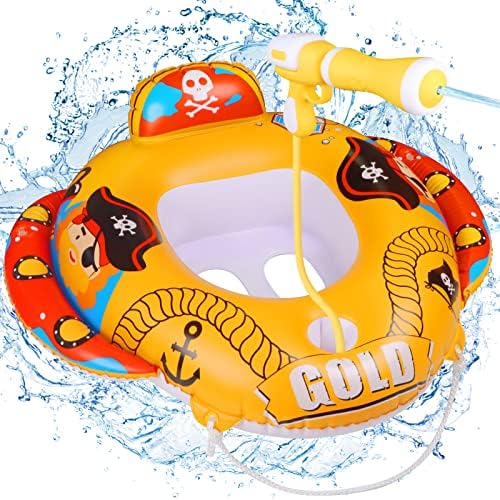 FUNNYB&G Pool Float Kids with Water Gun Pirates Inflatable Ride-on Boat with Squirt Gun Swimming Pool Toys for Child Summer Outdoors Swim Ring for Toddler Water Games of Pool Party/Beach
