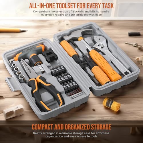 Image of Hi-Spec 30pc Magnetic T-Handle Ratchet Wrench and Screwdriver Set. Small Compact Hand Tool Kit Set with Sockets for Home & Car & Office. Toolkit Starter Repairs in a Portable Tool Box Case