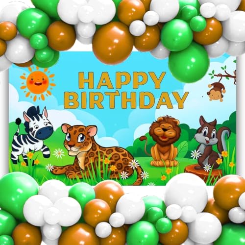 Image of Wanna Party Jungle Theme Decoration Birthday Balloons Arch Kit Set Happy Birthday Backdrop Banner for Boys Girls Jungle Theme Birthday Decorations Items