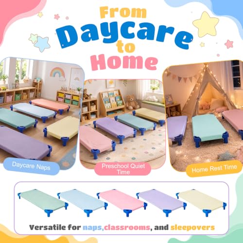 Image of Macarrie 20 Pack Cot Sheets for Daycare Standard Size 23 inch x 51 inch Toddler Cot Sheets, Soft Breathable Preschool Nap Sheet Polyester Cotton Daycare Essentials for Boys Girls Naptime Sleeping (Macaron)