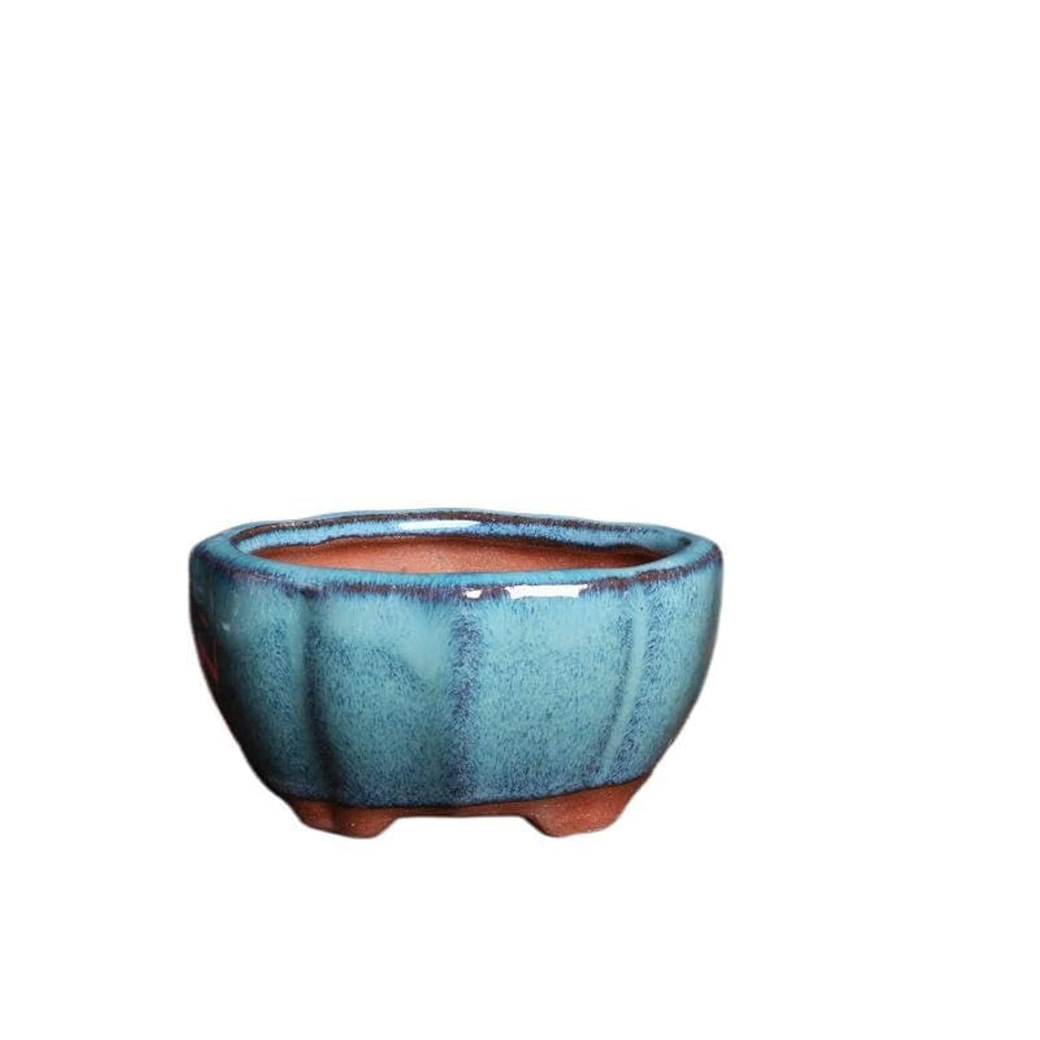 2 macetas esmaltadas para bonsái de cerámica moderna con agujero de drenaje, mini macetas esmaltadas vintage para bonsái de flores de cactus, decoración de jardín (7,6 x 6 x 4 cm)