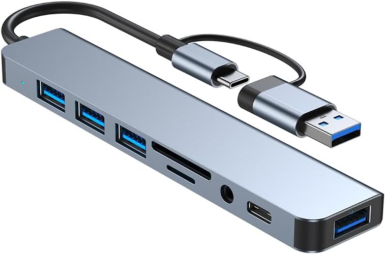 Miniatura 7 de Hub USB C Hub Divisor USB USB 7 en 1 Extensor USB con 4 puertos USB, 1 puerto USBC Lector de tarjetas TFSD Salida de audio compatible con MacBookPad