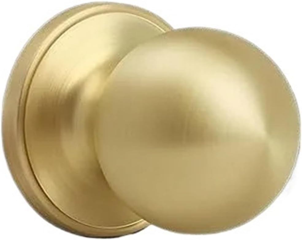 Round Ball Style Passage Brushed Gold Door Knob, No Lock Interior, Keyless Doorknob for Hall Closet Pantry, Satin Bra