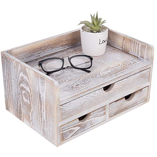MyGift Shabby Whitewashed Wood Desktop Office Organizer with 3 Drawer Storage
