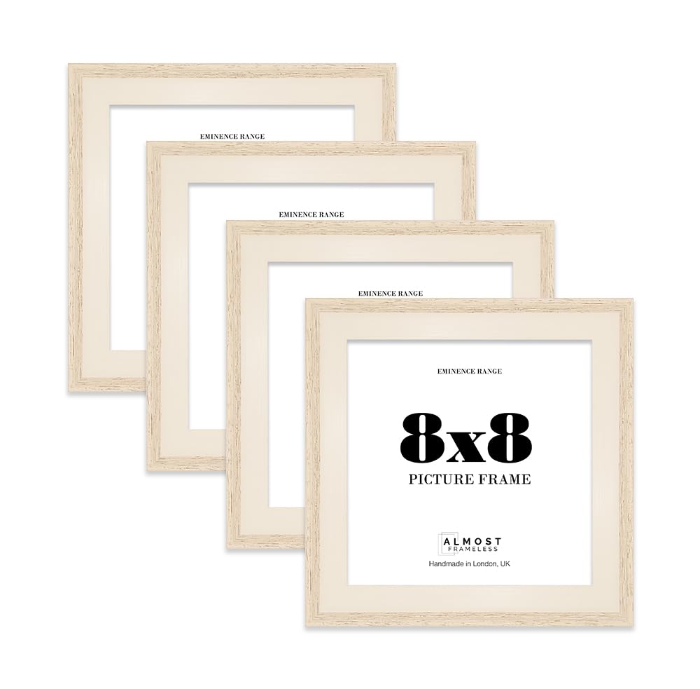 8x8" Oak Picture Frame - Rustic Wood Industrial Effect Photo Frame for Wall Display, Ideal for Posters, Prints & Home Décor, Wall Hooks and Kickstand, 32mm Edge - 4 Pack