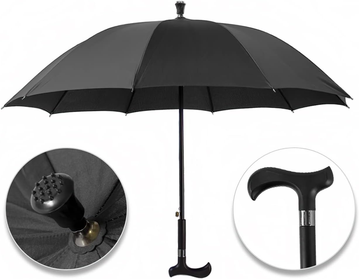 Walking Cane Umbrella, Walking Sticks Crutch Umbrella, Heavy Duty Frame,Lightweight - Windproof Umbrella Cane,Great Gift for Birthday,Christmas,Father's Day,Men,Women