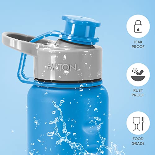 Image of MILTON Gripper 750 Stainless Steel Water Bottle, 750 ml, Blue | Leak Proof | Easy Grip | Light Weight | Easy to Carry
