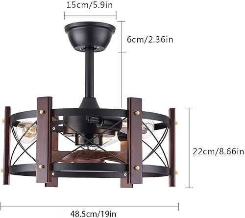 Miniatura 4 de Gobograss Ventilador de techo con luces industrial cerrado para sala de estar, dormitorio, cocina (B01) (bombilla no incluida)
