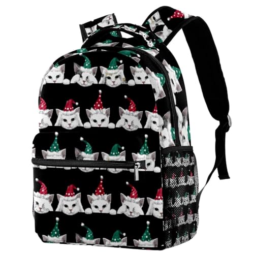 Sac à dos d'école chat de Noël multicolore pour fille et garçon