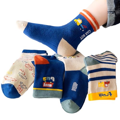 5 Pairs Spring & Summer Thin Cotton Mid-Calf Socks for Boys 1-16 Years Old, Cartoon Car Fashion Baby Kids Ankle Socks