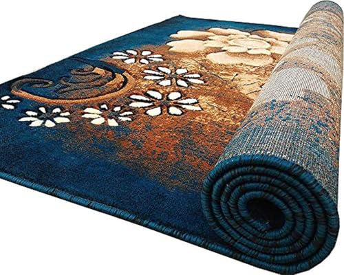 Image of Soft Thick Geometric Acrylic Washable Anti Skid Carpet. for Living Room Bedroom. Hall Size 6 x 8 feet (150X210 Cm) Blue D36