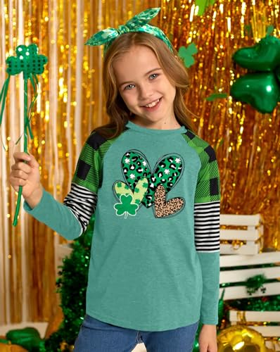Image of BesserBay Girls St Patrick's Day Raglan Shirt Irish Sequin Lucky Stripe Shamrock Graphic Top 4-14 Years