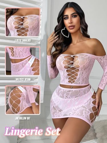 Image of GirlFriend Lingerie for Women Lovely Deep V Neck Teddy Babydoll Mesh Nightwear for Women Mesh Badydoll Fishnets Dresses See Through Lingerie Chemise Outfits One Piece