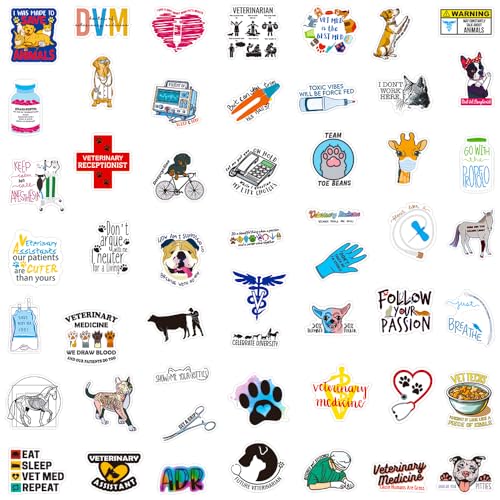 100 adesivos veterinários, adesivos fofos à prova d'água, adesivos de vinil para garrafa de água, l