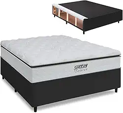 Cama Box Baú King Colchão com Molas Ensacadas 193x203x78cm Tower Branco/Preto