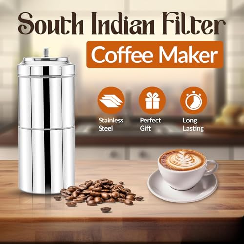 Image of South Indian Filter Coffee Maker - 200 Ml | 2-4 Cups | Stainless Steel | Filter Coffee Maker | Madras Kaapi Kappi | Coffee Brewer (Stainless-Steel)