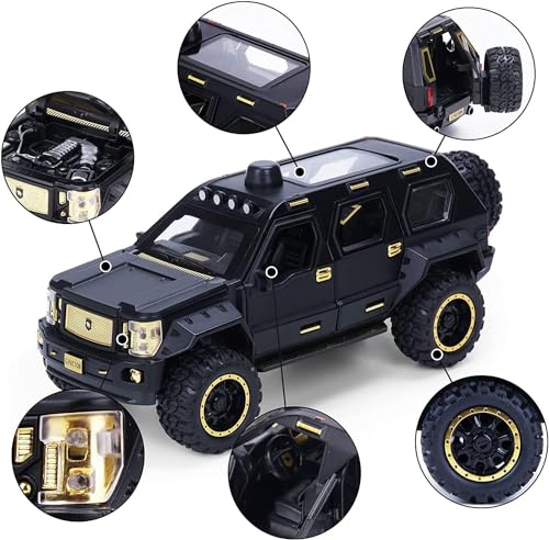 Image of Invite Enterprise Car 1:24 George Patton Off Road Diecast Model Metal Pull-Back Car With Sound Light And Opening Doors: A Kids' Toy Vehicle Gift (1:24 G-Patton - Black)