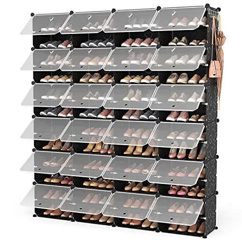 Image of ROJASOP Shoe Storage Cabinet, 12-Tier Shoe Organizer 96 Pairs Extra Large Plastic Shoe Rack with Covers Portable Shoe Rack Organizer with Doors Big Shoe Rack for Closet Entryway Bedroom