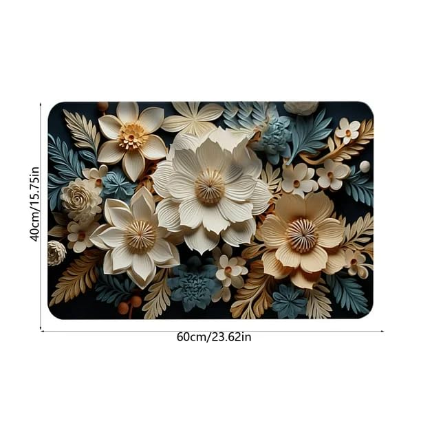 Image of Non-Slip 3D Floral Bath Mat, Quick Dry Absorbent Silicone Floor Mat, Anti Skid Doormat for Bathroom, Home, Office, Living Room, Hallway Runner, Soft Cushion Carpet Rug (3D Flowers)