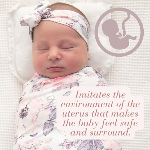Image of Newborn Baby Girl Receiving Blanket Swaddle Blanket Stretchy Knit Swaddle Set with Matching Headband and Beanie (Ink Pink)