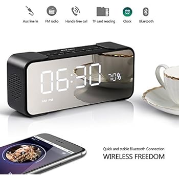 Amazon Com 2018 Newest Alarm Colck Radio With 10w Wireless Speaker Alarm Clock With 12 24 Hours Display Led Nightstand Clock And Large Led Dimmable Display A Best Gift For Men Women Teens Black