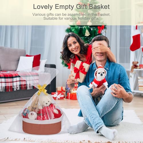 Image of Small Empty Gift Basket with Bag & Ribbons, White&Autumn Glaze