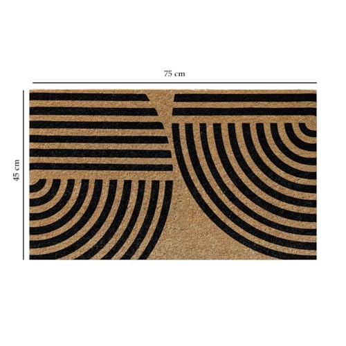 Image of ATMAH Striped Arc Coir Door Mat 45 x 75 cm | Anti Slip Entrance Doormat | Heavy Duty Floor Mat for Indoor & Covered Outdoor Home Entry