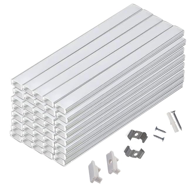 NIDAYE U Channel LED Aluminum Track Set - 40pcs 1 Meter LED Diffuser Channel (17 x 7mm) with Milky Covers, End Caps and Mounting Clips, Screws, All-Inclusive Parts for Lighting Installations