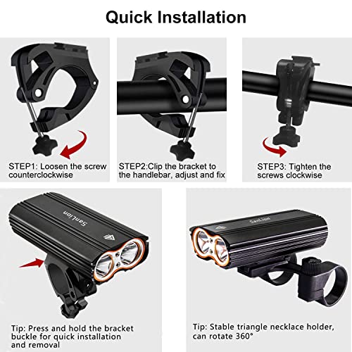 Lumière Vélo, SanLion Éclairage Vélo avec 360° Rotatif de Support, Lampe Vélo USB LED Puissante Rechargeable, 2400 Lumens, Multi Modes d'éclairage, Antichoc Impermeable IP65 - Image 3