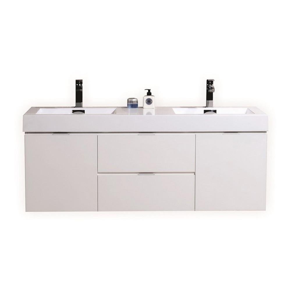 Buy Kubebath Bliss 60" Double Sink High Gloss White Wall Floating