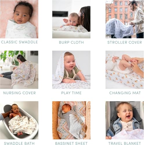 Image of aden + anais Boutique Organic Swaddle Blanket 4-Pack - 100% Organic Cotton Muslin, Large, Soft, Breathable Receiving Blankets for Infants - Lightweight Multi-Use Baby Swaddles, Safari Dreams