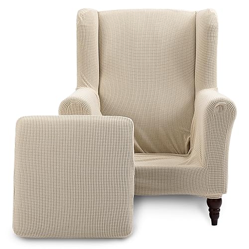 TIANSHU Housse de Chaise à Oreilles, Housse Fauteuil Antidérapante Tissu Jacquard Spandex avec Fond Élastique Protecteur de Meubles Lavable pour Salon...