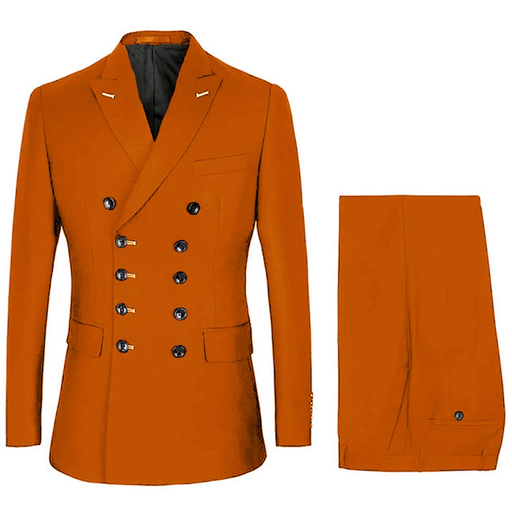 Hotk Men's Orange Suits Solid Peak Lapel Double Breasted Groom Tuxedos Wedding/Business 2 Pieces Suits