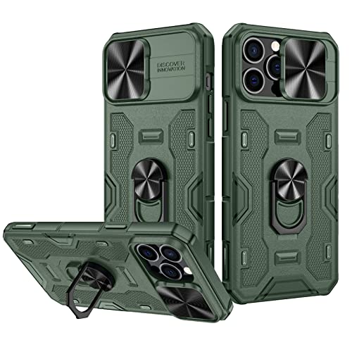 Nuleto for iPhone 13 Pro Max & iPhone 12 Pro Max Case with Stand & Slide Camera Cover - Protective Case Built-in 360Â° Rotate Ring Kickstand Shockproof - Alpine Green