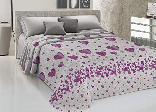 Couvre-lit piqué 100% Coton Motif Mongolfière Couleur glycine Matrimoniale Glycine
