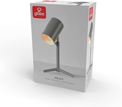 Miniatura 12 de GLOBE Lámpara eléctrica de escritorio Pratt 30298 de altura ajustable de 18 pulgadas, gris mate, junta de pivote de latón, interruptor basculante de