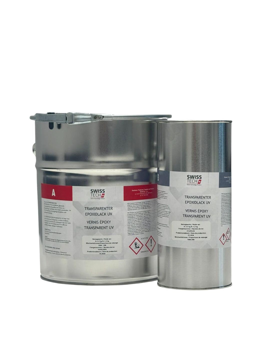 Vernis Époxy Transparent 4,8 KG pour 40 m² | Résine Époxy 2K Protection Sol Garage | Brillant, Résistant UV, Résistant Chimiques | SwissTech