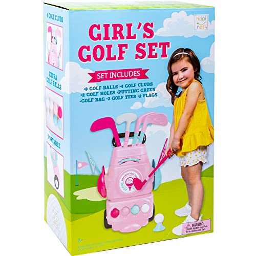 Hapinest Toddler Girl Toy Golf Set Gifts For Kids Ages 3 4 5 Years Old - 8 Golf Balls, 4 Golf Clubs, 2 Golf Holes, Putting Green, Golf Bag, Golf Tees, And Flags #TOP2