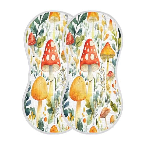 Watercolor Mushrooms Plant Burp Cloths Cotton Baby Washcloths,Large 22x11in Burping Cloth Absorbent and Soft for Newborn Baby Boys and Girls,4 Pack2