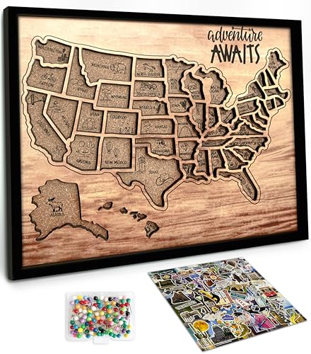 flinelife USA Landmarks Cork Travel Map With Pins, 12x10, Medium