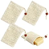 4 Stück Seifensäckchen Bio, Natürliches Sisal Seifenbeutel, Kordelzug Massage Seifensack, Seifensäckchen Sisal Seifenbeutel für Feste Shampoo Seife