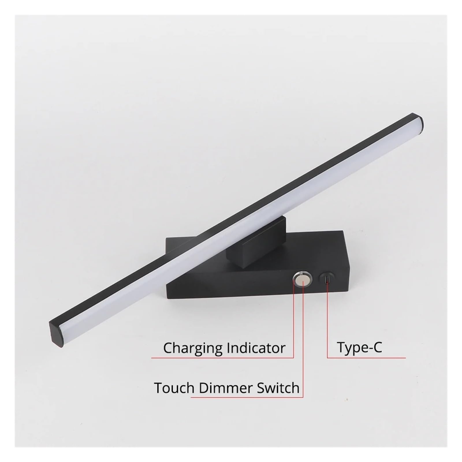 Luci Esposizione Per Quadri Lampada Da Parete A LED Con Batteria Ricaricabile E Interruttore Touch, Dimmerabile, Da Comodino, In Alluminio E Ferro, Tipo C, Luce Notturna(Black,Length 50cm)