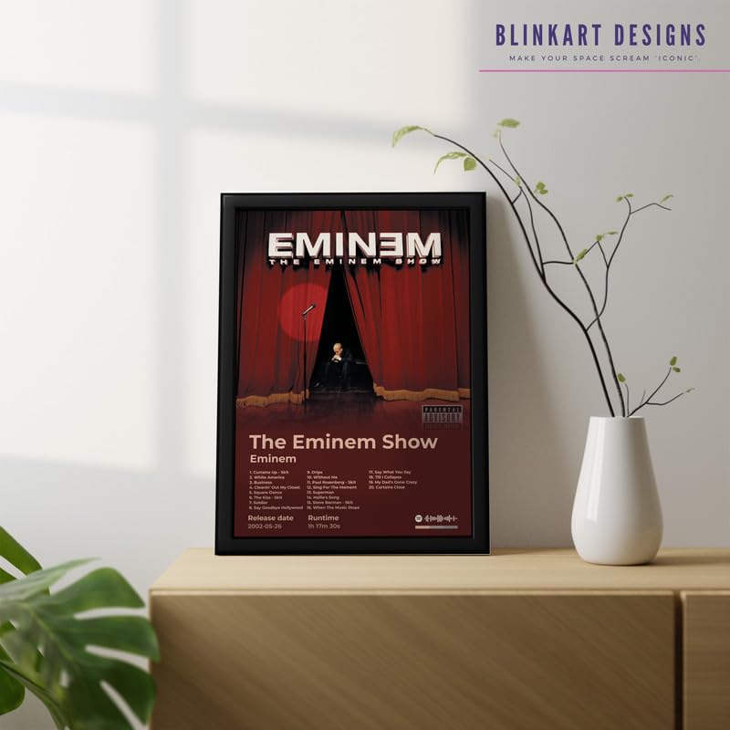 Image of BLINKART Eminem- The Eminem Show Wall Photo Frames | Wall Art for Bedroom, Living Room, Studio or Office | Album Cover Print with Spotify Song Link QR Code | Gift for Fans - 8x12 In