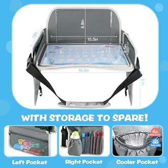 MENZOKE Kids Travel Tray for Boys or Girls, Travel Tray for Kids Car Seat with Tablet Holder, Dry Erase Board & Cooler Cup Holder, Road Trip Essentials Accessories for Car Trip, Airplane (2 Pack)