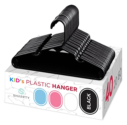 Image of Sharpty Kids Plastic Hangers, Children's Hangers for Baby, Toddler, and Child Clothes - Everyday Standard Use - Ideal for Boys and Girls Closet, Clothing, Pants, Coats, and More - Black, 40 Pack