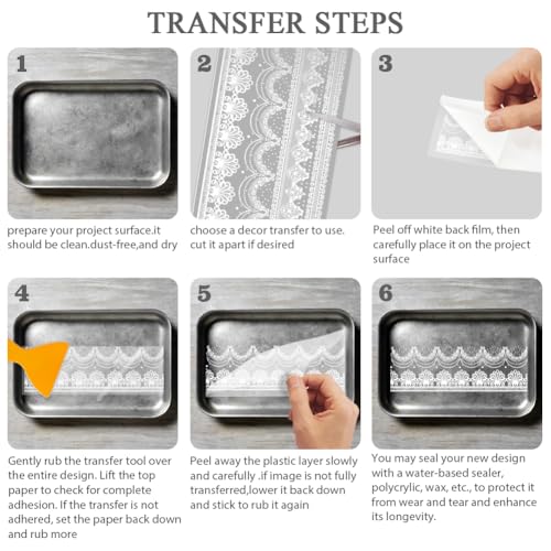 Juego de 3 hojas de encaje blanco para manualidades y transferencias autoadhesivas 4