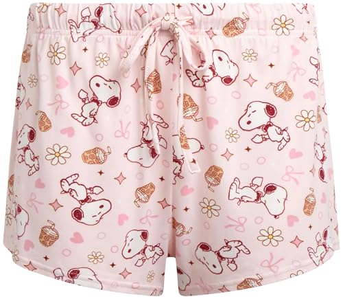 Image of COCO BRANDS Peanuts Snoopy Strawberry Shortcake Womens Pajama Sets - 2 Piece Short Sleeve Sleep Shirt and Pajama Shorts